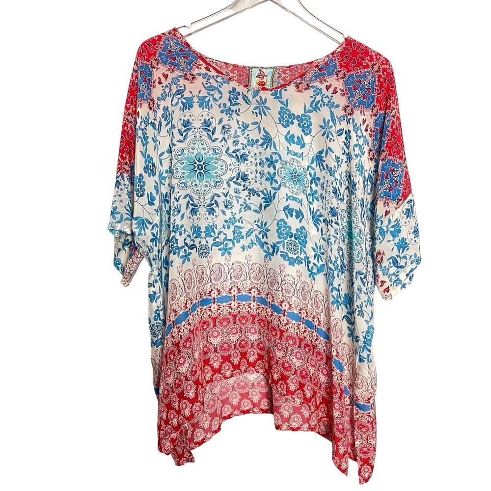 Johnny Was Womens Floral Top Bohemian Romantic Lightweight Tunic Size Small